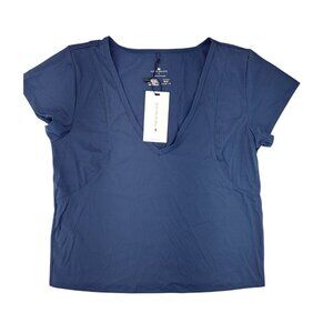 Thrive Societe Tee Women Size Small Oceana Short Sleeve V-Neck Blue Leopard Gym